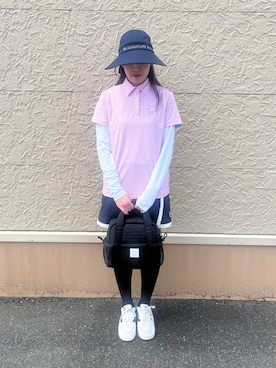「adabat（アダバット）の2WAYワイドサンバイザー【UVカット】（ハット、ブルー系）」を使った、こまさん（レディース・165cm）の春コーディネート