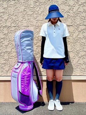 「adabat（アダバット）の2WAYワイドサンバイザー【UVカット】（ハット、ブルー系）」を使った、こまさん（レディース・165cm）の夏コーディネート