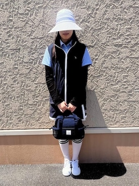 「adabat（アダバット）の2WAYワイドサンバイザー【UVカット】（ハット、ホワイト系）」を使った、こまさん（レディース・165cm）の春コーディネート