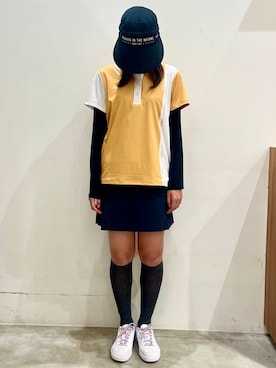 「adabat（アダバット）の２WAYブリムUVバイザー（ハット、ブラック系）」を使った、こまさん（レディース・165cm）の秋コーディネート