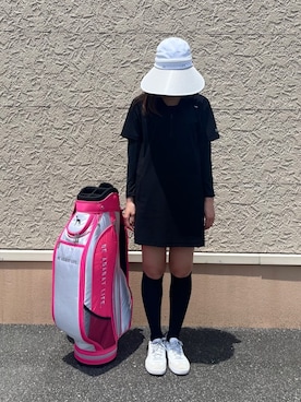 「adabat（アダバット）の【UVカット/ストレッチ】クールタッチクルーネックインナー（Tシャツ/カットソー、ブルー系）」を使った、こまさん（レディース・165cm）の夏コーディネート