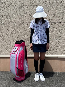 「adabat（アダバット）の【UVカット/ストレッチ】クールタッチクルーネックインナー（Tシャツ/カットソー、ブルー系）」を使った、こまさん（レディース・165cm）の夏コーディネート
