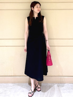 「COUP DE CHANCE（クードシャンス）の【日本製】 ラップデザインワンピース（ワンピース、ブラック系）」を使った、sakiさん（レディース・164cm）の夏コーディネート