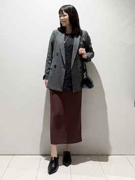 「INDIVI（インディヴィ）の【洗える／オンオフ】チェック柄ダブルジャケット（テーラードジャケット、ブラック系）」を使った、wear20002660さん（レディース）の秋コーディネート