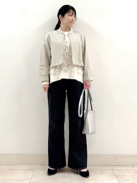「INDIVI（インディヴィ）の【撥水／UVケア／2WAY】ショート＆ロング ブルゾンコート（ブルゾン、ベージュ系）」を使った、wear20002660さん（レディース）の冬コーディネート