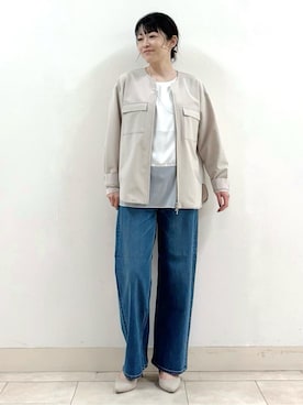 「INDIVI（インディヴィ）の【洗える／SETUP可能】ダブルポケット シャツブルゾン（シャツ/ブラウス、ベージュ系）」を使った、wear20002660さん（レディース）の春コーディネート