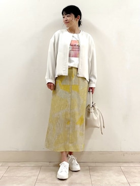 「INDIVI（インディヴィ）の【洗える】凹凸素材シンプルブルゾン（ブルゾン、ホワイト系）」を使った、wear20002660さん（レディース）の春コーディネート