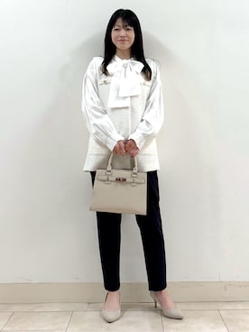 「INDIVI（インディヴィ）の【2点セット／UVケア】ツイードジレ＆ボウタイブラウス カセット服（その他トップス、ベージュ系）」を使った、wear20002660さん（レディース）の春コーディネート