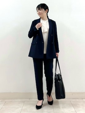 「INDIVI（インディヴィ）の【着る日傘/遮熱/UVケア】ダブルジャケット（スーツジャケット、ブルー系）」を使った、wear20002660さん（レディース）の冬コーディネート