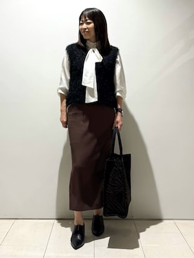 「INDIVI（インディヴィ）のジオメプリントボウタイブラウス（シャツ/ブラウス、ホワイト系）」を使った、wear20002660さん（レディース）の秋コーディネート