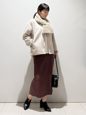 「INDIVI（インディヴィ）の【配色デザイン／ショート丈】ウールリバー ノーカラーコート（ノーカラーコート、ベージュ系）」を使った、wear20002660さん（レディース）の秋コーディネート