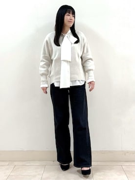 「INDIVI（インディヴィ）の【2点セット／UVケア】ツイードジレ＆ボウタイブラウス カセット服（その他トップス、ホワイト系）」を使った、wear20002660さん（レディース）の冬コーディネート