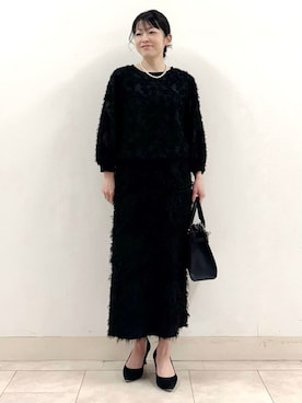 「INDIVI（インディヴィ）の【トレンド／華やか】フリンジカットジャカードトップス（シャツ/ブラウス、ブラック系）」を使った、wear20002660さん（レディース）の冬コーディネート