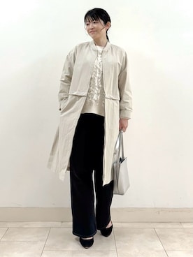 「INDIVI（インディヴィ）の【撥水／UVケア／2WAY】ショート＆ロング ブルゾンコート（ブルゾン、ベージュ系）」を使った、wear20002660さん（レディース）の冬コーディネート