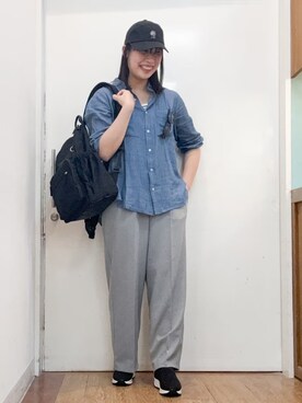 「SHOO・LA・RUE（シューラルー）の【綿100%/UV/S-LL/体型カバー】優しく透ける 柔らかシアーデニムシャツ（Shirts、ブルー系）」を使った、栗山 花凜さん（レディース）の春コーディネート