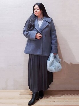 「アイテム（ピーコート、グレー系）」を使った、ちぃさん（レディース・153cm）の冬コーディネート