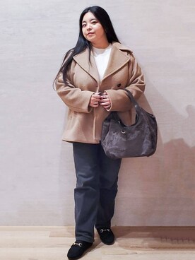 「アイテム（ピーコート、ベージュ系）」を使った、ちぃさん（レディース・153cm）の冬コーディネート