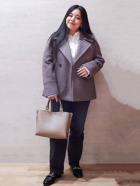 「アイテム（ピーコート、ブラウン系）」を使った、ちぃさん（レディース・153cm）の秋コーディネート