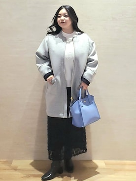 「OPAQUE.CLIP（オペークドットクリップ）のロゴ刺繍裏毛トップス【洗濯機OK】（Tシャツ/カットソー、ホワイト系）」を使った、ちぃさん（レディース・153cm）の冬コーディネート