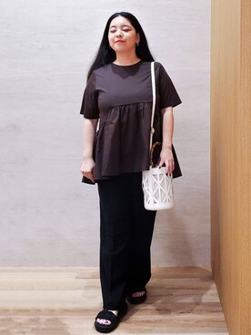 「OPAQUE.CLIP（オペークドットクリップ）の◆ペプラムドッキングカットソー【洗濯機洗い可】（Tシャツ/カットソー）」を使った、ちぃさん（レディース・153cm）の春コーディネート