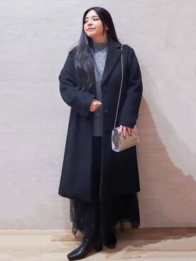 「アイテム（チェスターコート、ブラック系）」を使った、ちぃさん（レディース・153cm）の冬コーディネート