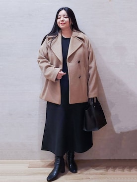「アイテム（ピーコート、ベージュ系）」を使った、ちぃさん（レディース・153cm）の冬コーディネート