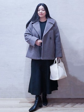 「アイテム（ピーコート、グレー系）」を使った、ちぃさん（レディース・153cm）の冬コーディネート