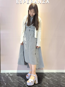 「アイテム（シューズ、パープル系）」を使った、neinaさん（レディース・153cm）の夏コーディネート