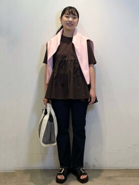 「OPAQUE.CLIP（オペークドットクリップ）の◆ペプラムドッキングカットソー【洗濯機洗い可】（Tシャツ/カットソー）」を使った、sumicaさん（レディース・157cm）の春コーディネート