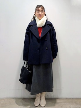 「アイテム（ピーコート）」を使った、sumicaさん（レディース・157cm）の冬コーディネート