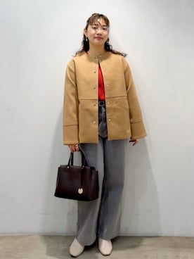 「アイテム（ノーカラーコート）」を使った、sumicaさん（レディース・157cm）の冬コーディネート