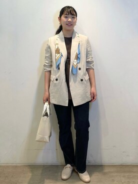 「OPAQUE.CLIP（オペークドットクリップ）の◆ペプラムドッキングカットソー【洗濯機洗い可】（Tシャツ/カットソー）」を使った、sumicaさん（レディース・157cm）の春コーディネート