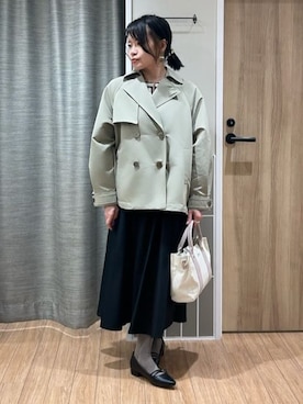 「アイテム（トレンチコート、グリーン系）」を使った、よっしーさん（レディース・155cm）の冬コーディネート
