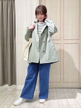 「SHOO・LA・RUE（シューラルー）の【S-LL/撥水/花粉対策】フーディーテントブルゾン（ブルゾン、グリーン系）」を使った、kaneさん（レディース・158cm）の春コーディネート
