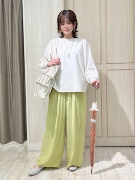 「DRESKIP（ドレスキップ）の【高レビュー/洗える/洗濯後シワになりにくい/体型カバー】お袖ゆったり さらさらドルマンブラウス（シャツ/ブラウス、ベージュ系）」を使った、kaneさん（レディース・158cm）の春コーディネート