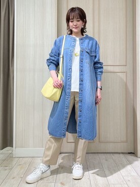 「SHOO・LA・RUE（シューラルー）の【洗える/体型カバー】デニム シャツワンピース（ワンピース、ブルー系）」を使った、kaneさん（レディース・158cm）の春コーディネート