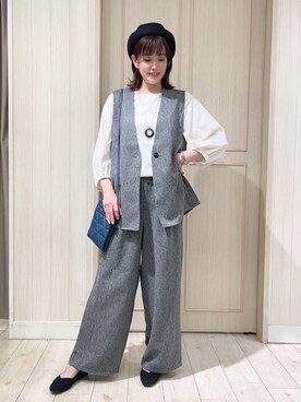 「SHOO・LA・RUE（シューラルー）の◆【高レビュー】洗えてサラサラ スクエアニットパンプス（パンプス、ブラック系）」を使った、kaneさん（レディース・158cm）の秋コーディネート