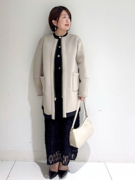 「アイテム（ノーカラーコート）」を使った、michiさん（レディース・154cm）の冬コーディネート