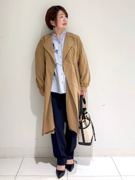 「アイテム（ノーカラーコート）」を使った、michiさん（レディース・154cm）の春コーディネート
