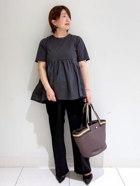 「OPAQUE.CLIP（オペークドットクリップ）の◆ペプラムドッキングカットソー【洗濯機洗い可】（Tシャツ/カットソー）」を使った、michiさん（レディース・154cm）の春コーディネート