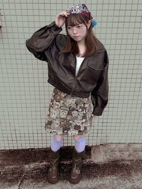 「アイテム（レッグウェア、パープル系）」を使った、うゆにさん（レディース・162cm）の秋コーディネート