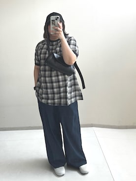 「nissen（ニッセン）の＜大きいサイズ＞綿100％楽ちんデニムガウチョパンツ（ゆったりヒップ）（パンツ、ブルー系）」を使った、kinakoさんさん（レディース・163cm）の春コーディネート