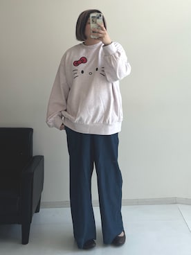 「nissen（ニッセン）の＜大きいサイズ＞綿100％楽ちんデニムガウチョパンツ（ゆったりヒップ）（パンツ、ブルー系）」を使った、kinakoさんさん（レディース・163cm）の秋コーディネート