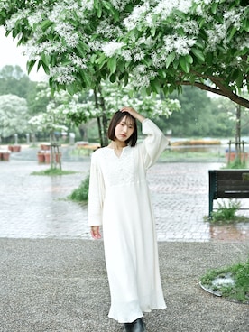 「NOAHL（ノアル）の【NOAHL】クロシェ編みドッキングワンピース（ワンピース、ホワイト系）」を使った、asupiさん（レディース・154cm）の春コーディネート