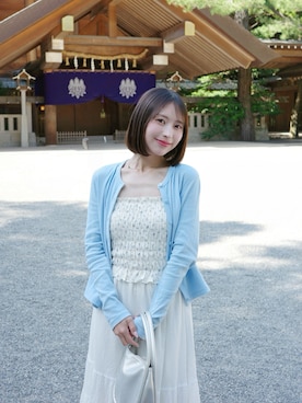 「UNIQLO（ユニクロ）のアイテム（カーディガン/ボレロ、ブルー系）」を使った、asupiさん（レディース・154cm）の夏コーディネート