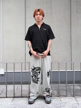 「XLARGE（エクストララージ）のSTRIPED KNIT POLO SHIRT（ポロシャツ、ブラック系）」を使った、ｺﾏｳｨさん（メンズ・172cm）の夏コーディネート