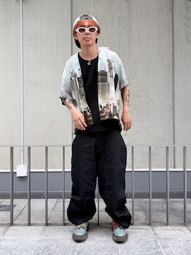 「XLARGE（エクストララージ）のSIDE ZIP POCKET PANTS（その他パンツ、ブラック系）」を使った、ｺﾏｳｨさん（メンズ・172cm）の夏コーディネート