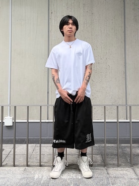 「XLARGE（エクストララージ）のSPRAY PRINTED S/S TEE（Tシャツ/カットソー、ホワイト系）」を使った、ｺﾏｳｨさん（メンズ・172cm）の夏コーディネート