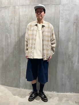 「Dickies（ディッキーズ）のDickies / ディッキーズ 別注 ODD SHAPE SHORTS / ショーツ（その他パンツ、ブルー系）」を使った、小山さん（メンズ・171cm）の春コーディネート