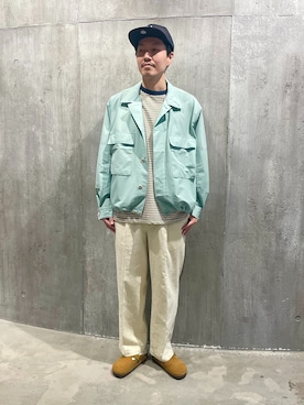 「JOURNAL STANDARD（ジャーナルスタンダード）のクール ドッツ ピグメント BDU ブルゾン（その他アウター、グリーン系）」を使った、小山さん（メンズ・171cm）の春コーディネート